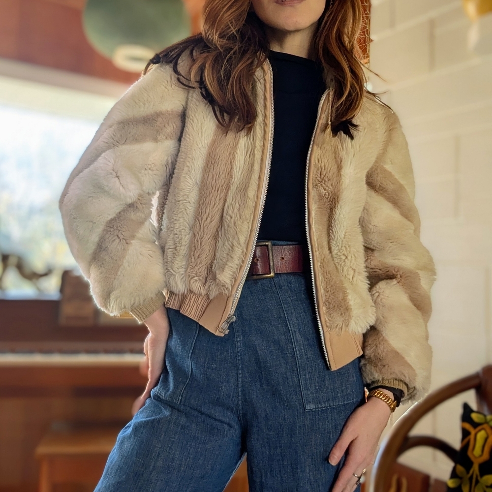 Vintage 70s Cropped Faux Fur Coat